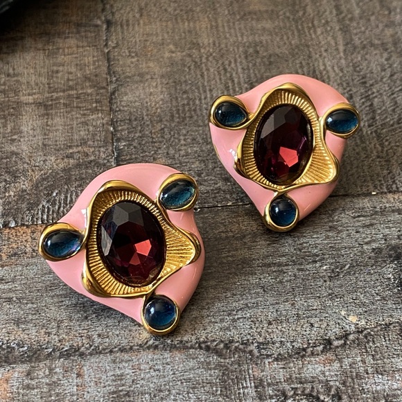 NEW Pink Abstract Gem Statement Earrings - Picture 4 of 9